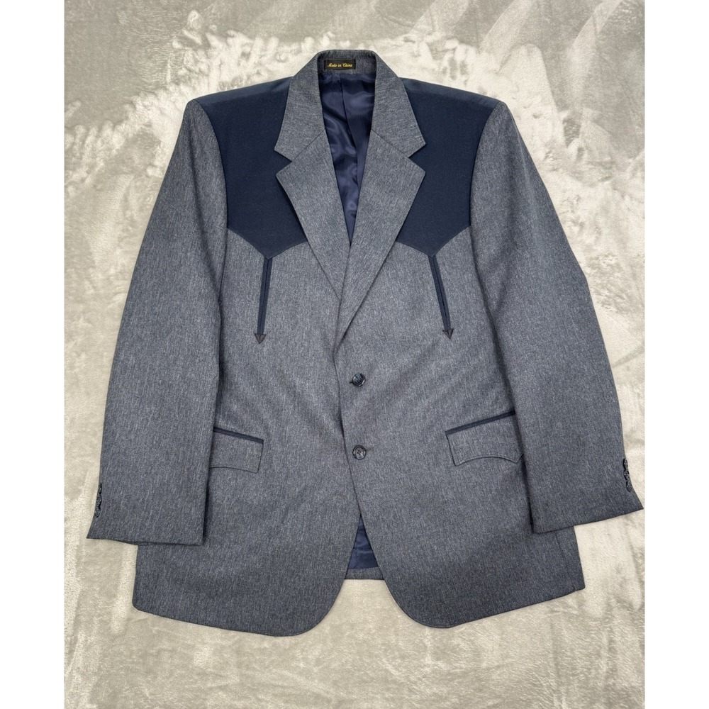 Circle S Western Blazer Mens 44R Sport Coat Suit Jacket Blue Rodeo Cowboy Yoke